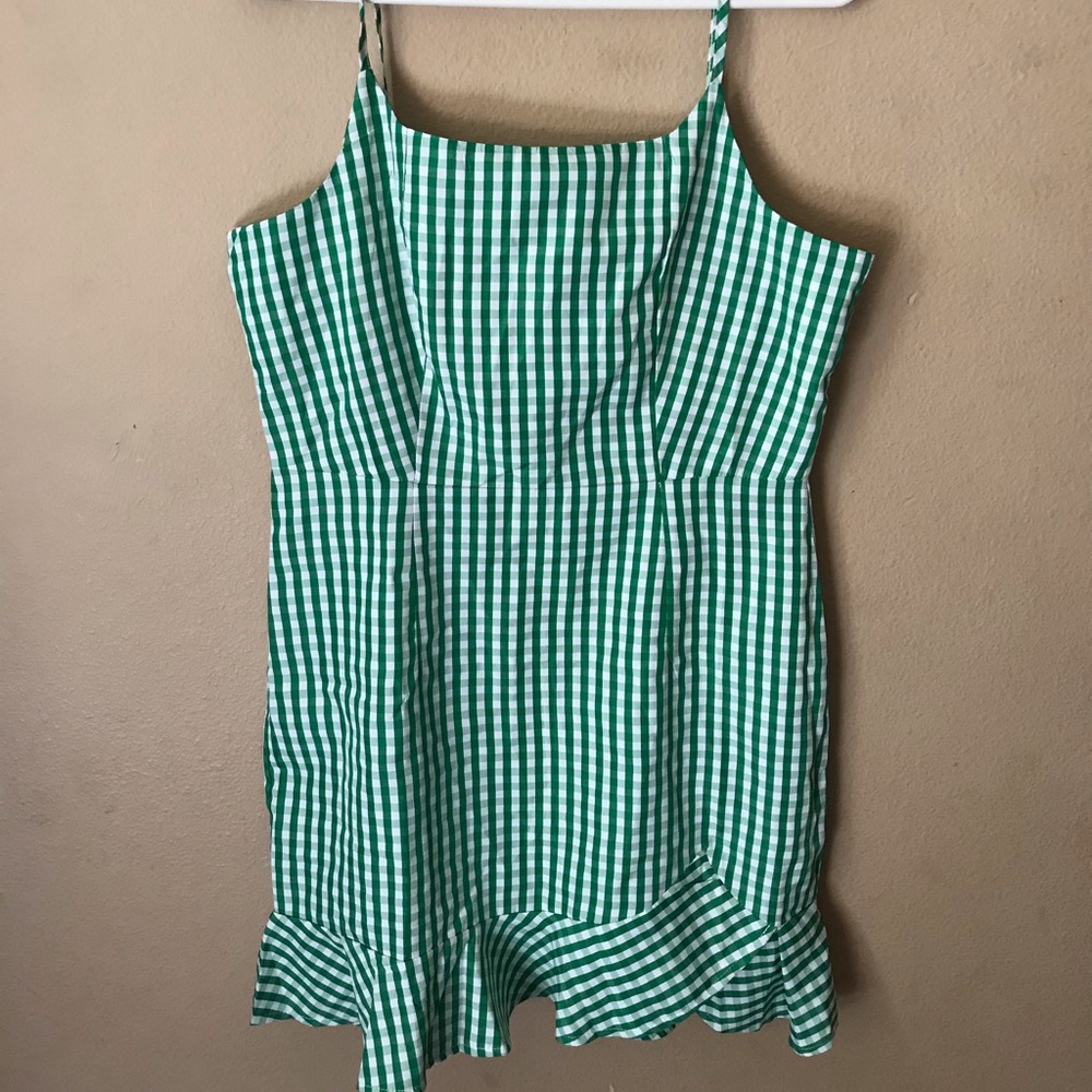 Green gingham mini dress